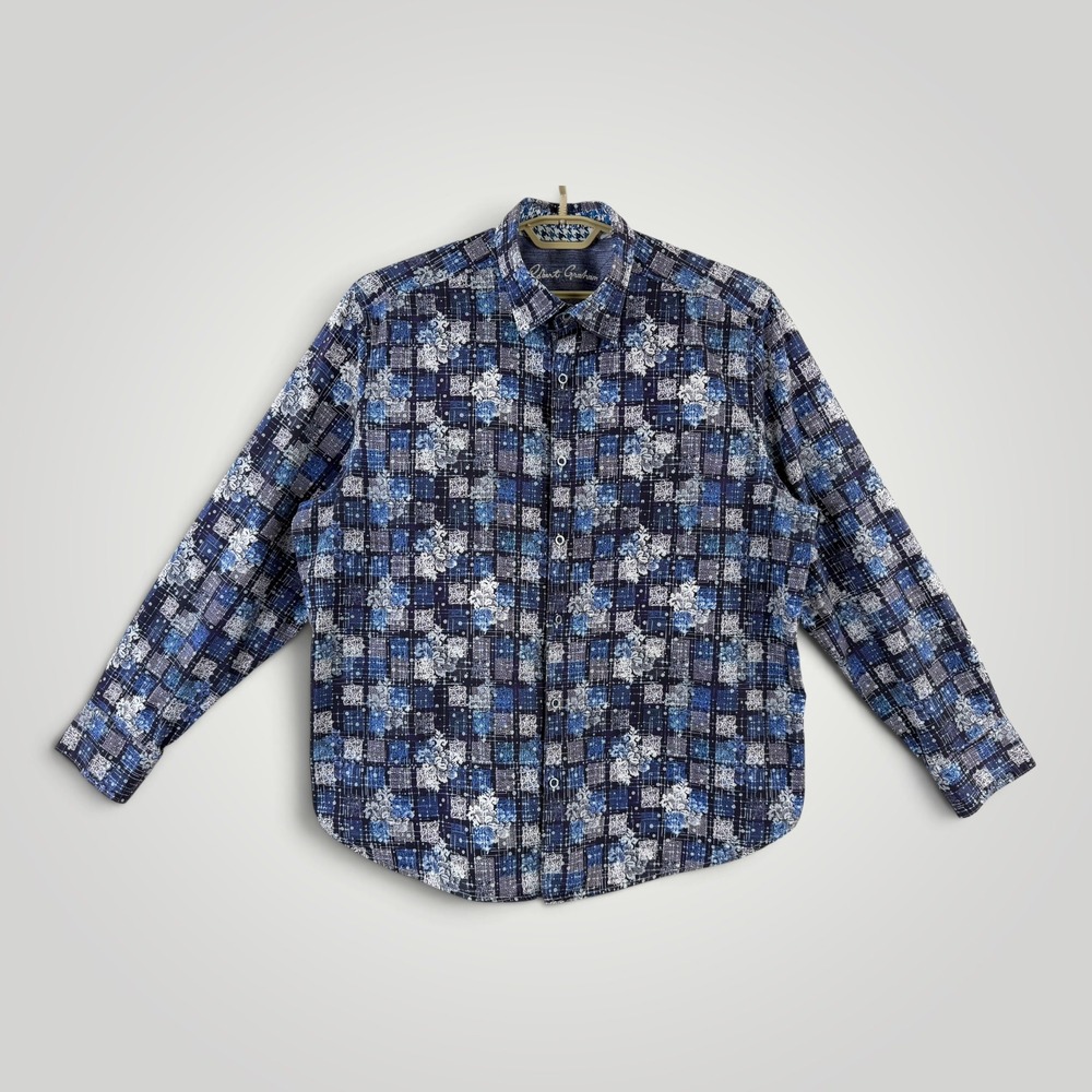 Robert Graham Mens 3XL Tailored Fit Blue Floral Geometric Patchwork Button Shirt
